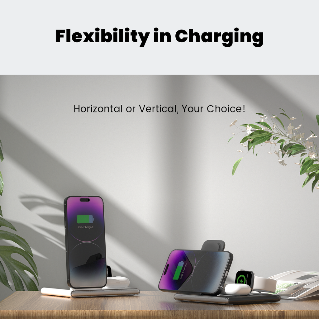PowerGlow - Jabees PowerGlow 4-In-1 Foldable Wireless Charging Station with LED Night Light